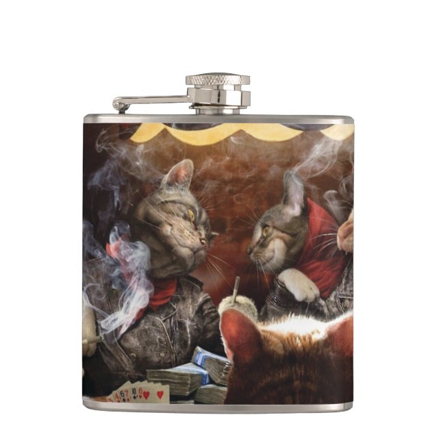 Cats playing poker  flask (Front)