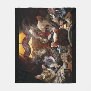 Cats playing poker  fleece blanket