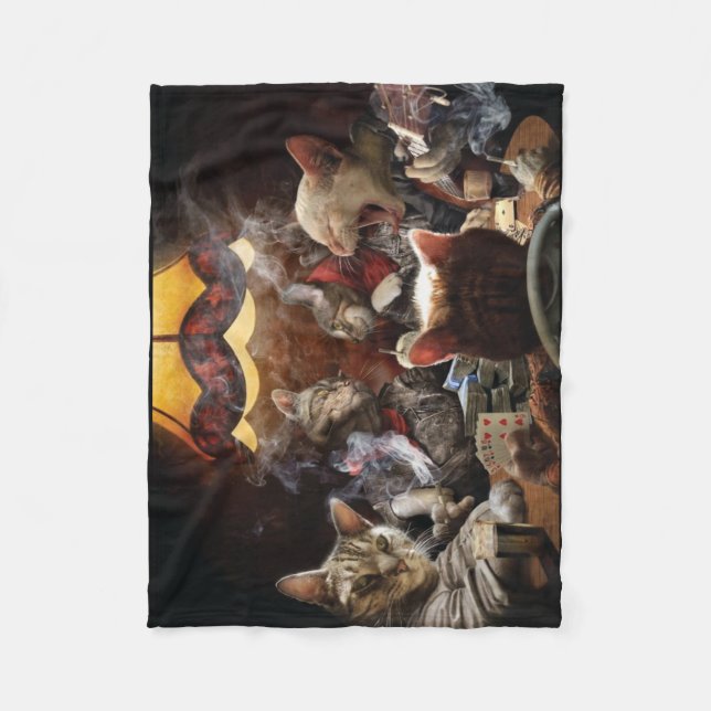 Cats playing poker  fleece blanket (Front)