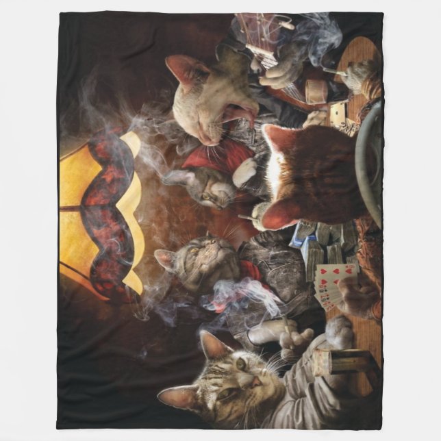 Cats playing poker  fleece blanket (Front)