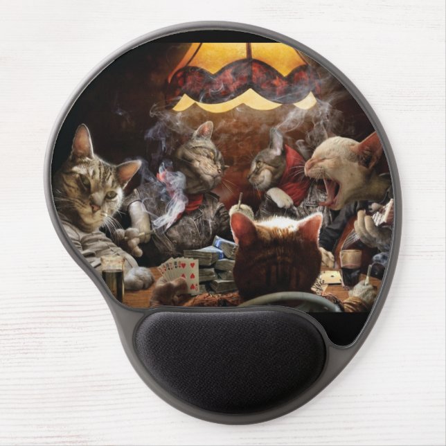 Cats playing poker   gel mouse pad (Front)