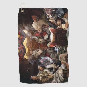 Cats playing poker golf towel