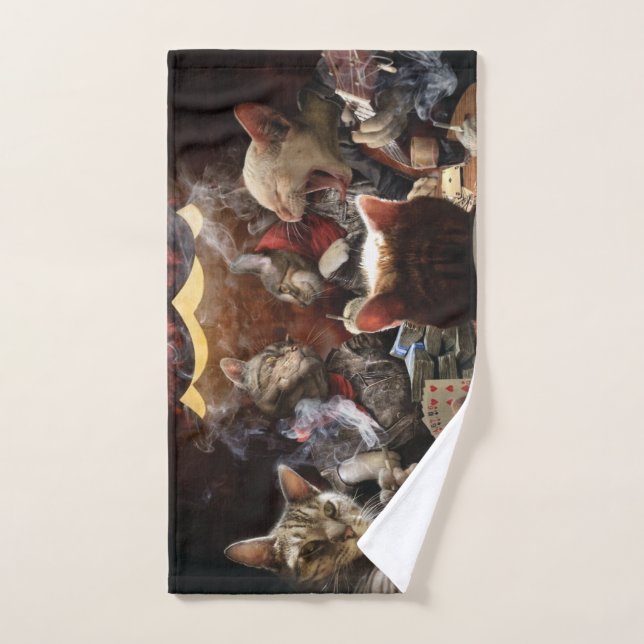 Cats playing poker   hand towel  (Hand Towel)