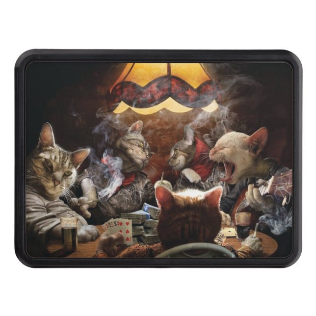 Cats playing poker   hitch cover (Front)