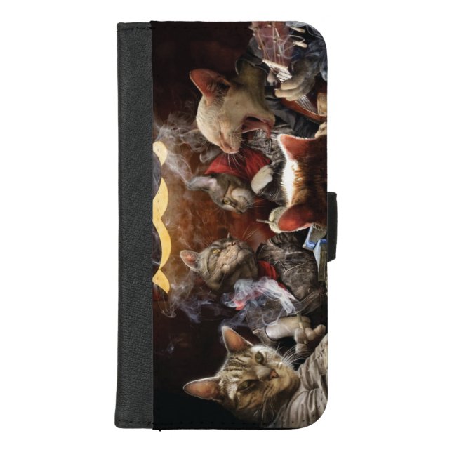 Cats playing poker  iPhone wallet case (Front)