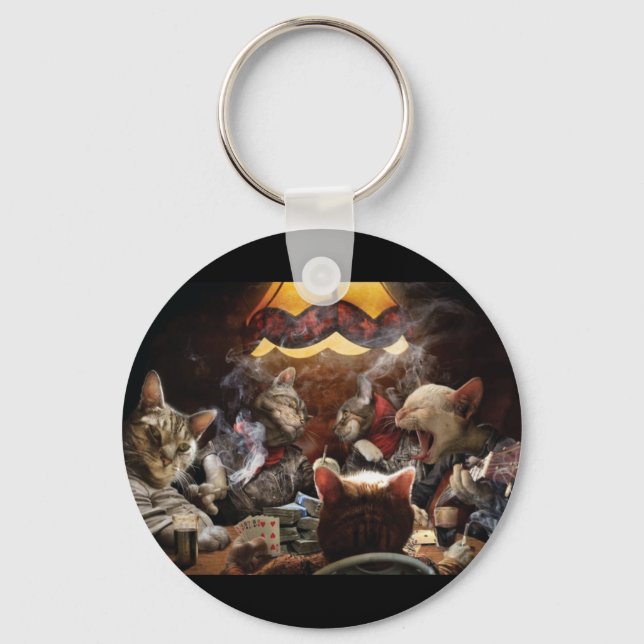 Cats playing poker keychain (Front)