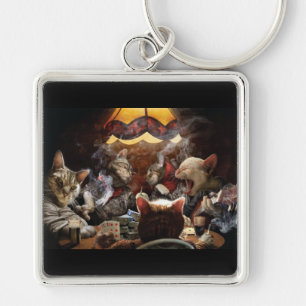 Cats playing poker  keychain