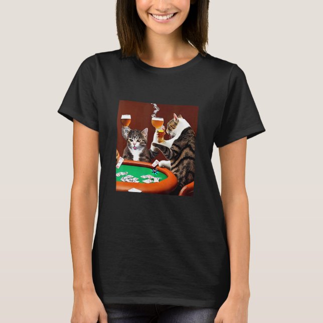 Cats Playing Poker   Kitten Cute and Fun T-Shirt (Front)
