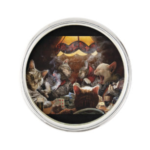 Cats playing poker lapel pin