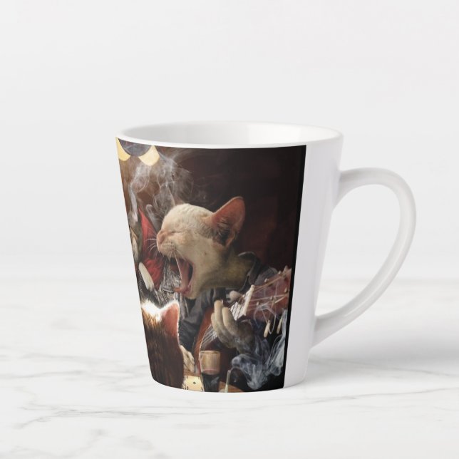 Cats playing poker  latte mug (Right)