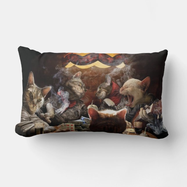 Cats playing poker   lumbar pillow (Front)