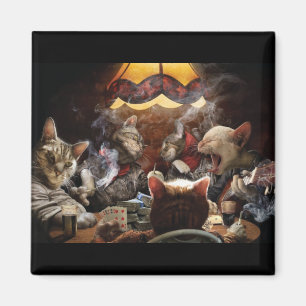 Cats playing poker magnet