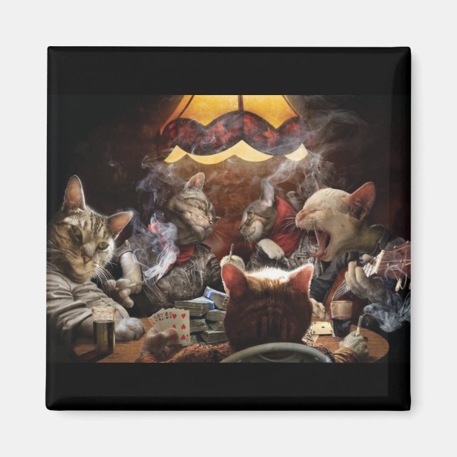 Cats playing poker  magnet (Front)