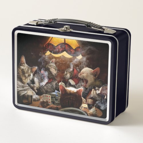 Cats playing poker   metal lunch box