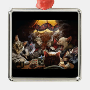 Cats playing poker metal ornament