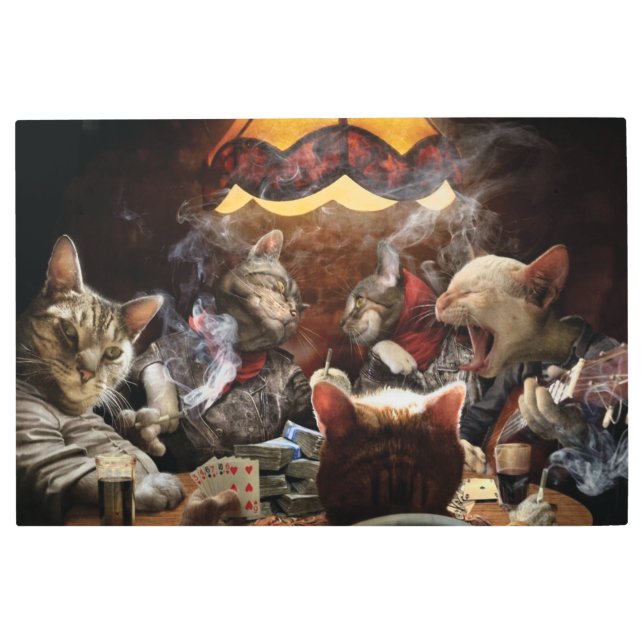 Cats playing poker   metal print (Front)