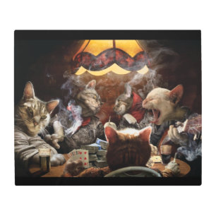 Cats playing poker metal print
