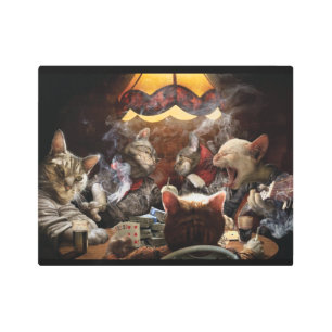 Cats playing poker   metal print