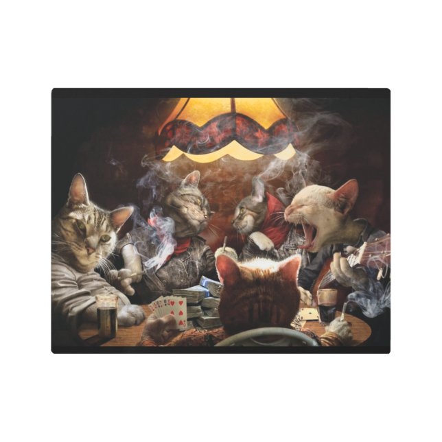 Cats playing poker   metal print (Front)