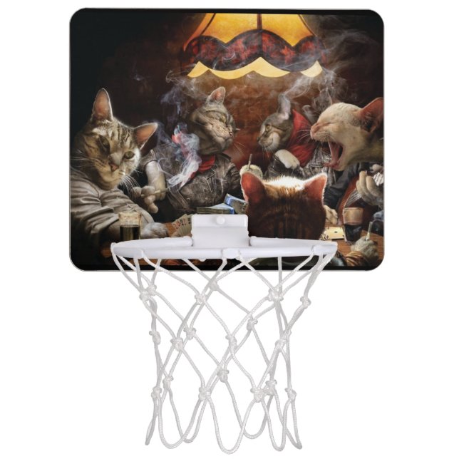 Cats playing poker   mini basketball hoop (Front)