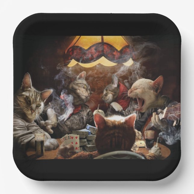 Cats playing poker  paper plates (Front)