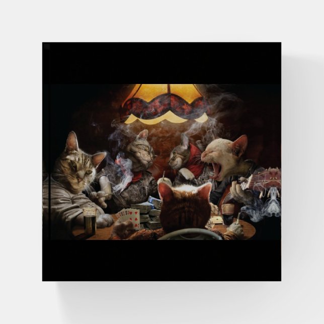 Cats playing poker paperweight (Front)