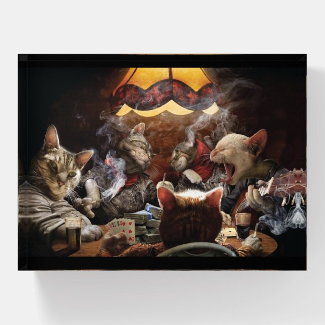 Cats playing poker   paperweight (Front)