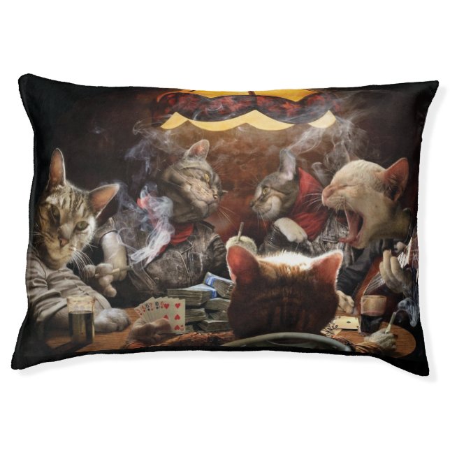 Cats playing poker   pet bed (Front)