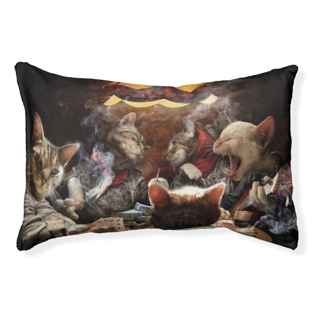 Cats playing poker  pet bed (Front)