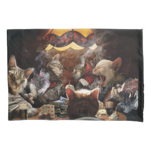 Cats playing poker pillow case