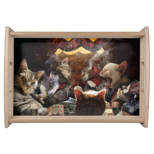 Cats playing poker serving tray