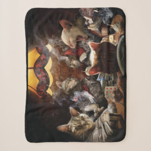 Cats playing poker sherpa blanket