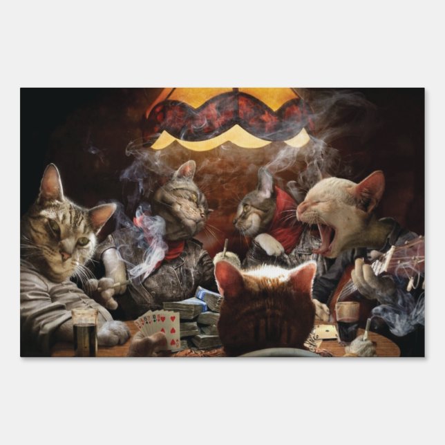 Cats playing poker   sign (Front)