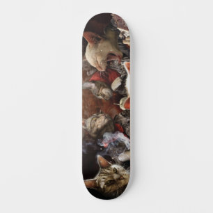 Cats playing poker skateboard