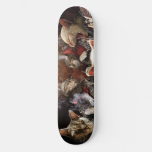 Cats playing poker skateboard
