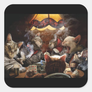 Cats playing poker square sticker