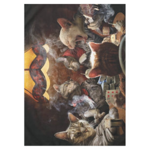 Cats playing poker tablecloth