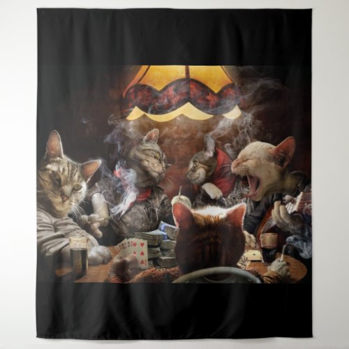 Cats playing poker   tapestry