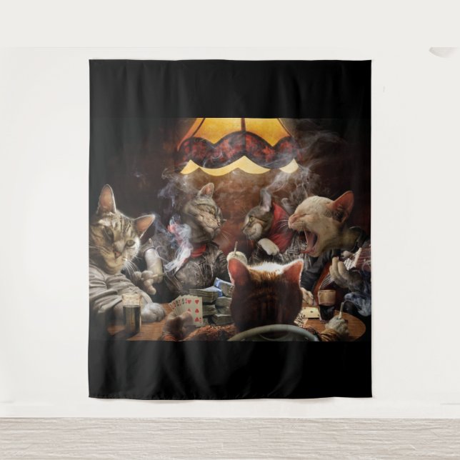 Cats playing poker   tapestry (Front)
