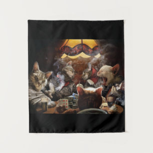 Cats playing poker tapestry