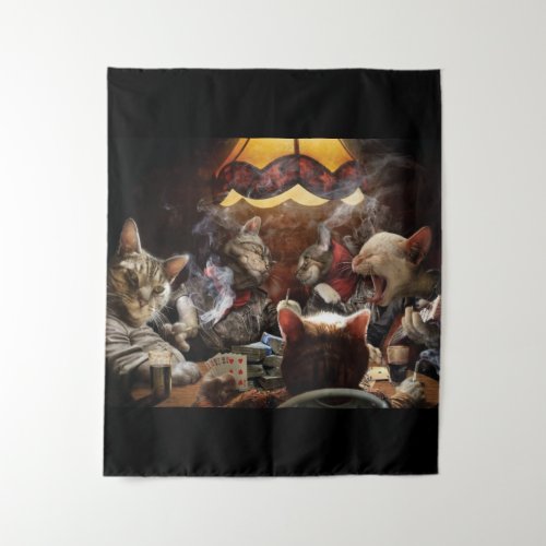 Cats playing poker tapestry