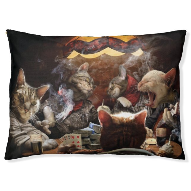Cats playing poker  throw pillow (Front)