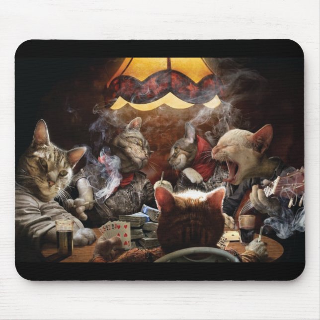 Cats playing poker  throw pillow mouse pad (Front)