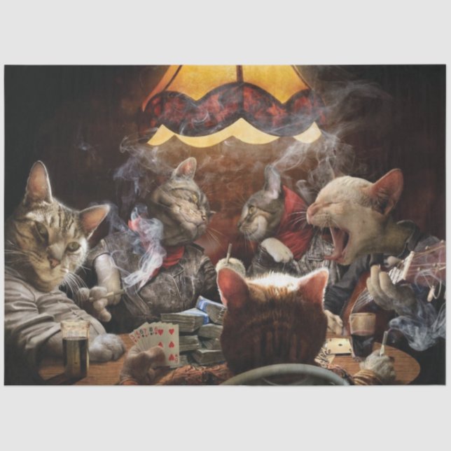 Cats playing poker  tissue paper (Front)