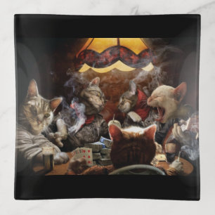 Cats playing poker trinket tray