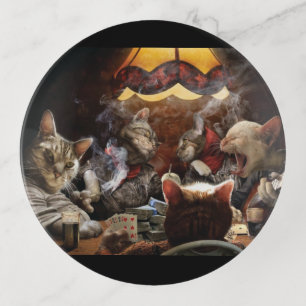 Cats playing poker trinket tray