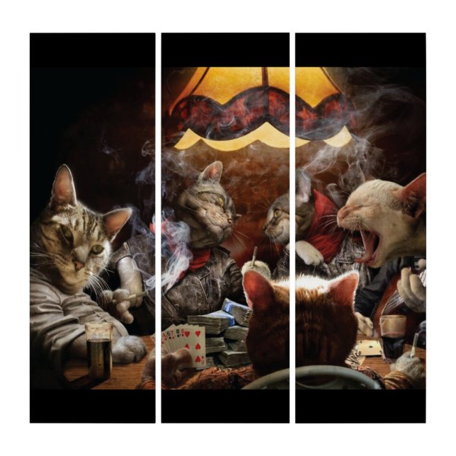 Cats playing poker  triptych (Front)