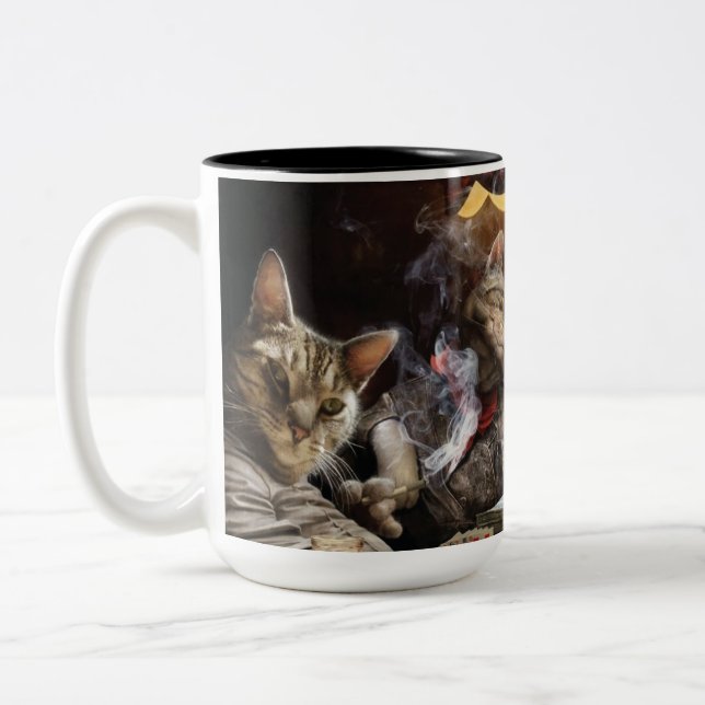 Cats playing poker   Two-Tone coffee mug (Left)