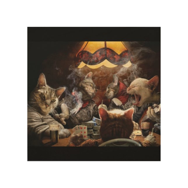 Cats playing poker  wood wall art (Front)