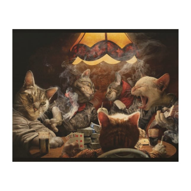 Cats playing poker   wood wall art (Front)